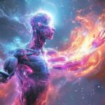 Cosmic humanoid figure with nebula and energy manifestation digital art