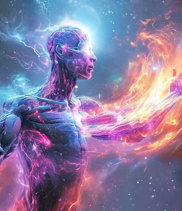 Cosmic humanoid figure with nebula and energy manifestation digital art